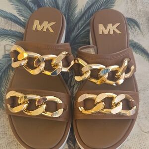 Michael Kors Tan Sandals with Gold Chain